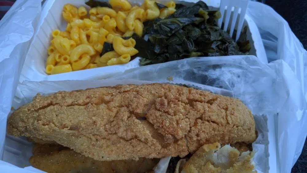 Fried Fish Collards Mac and Cheese