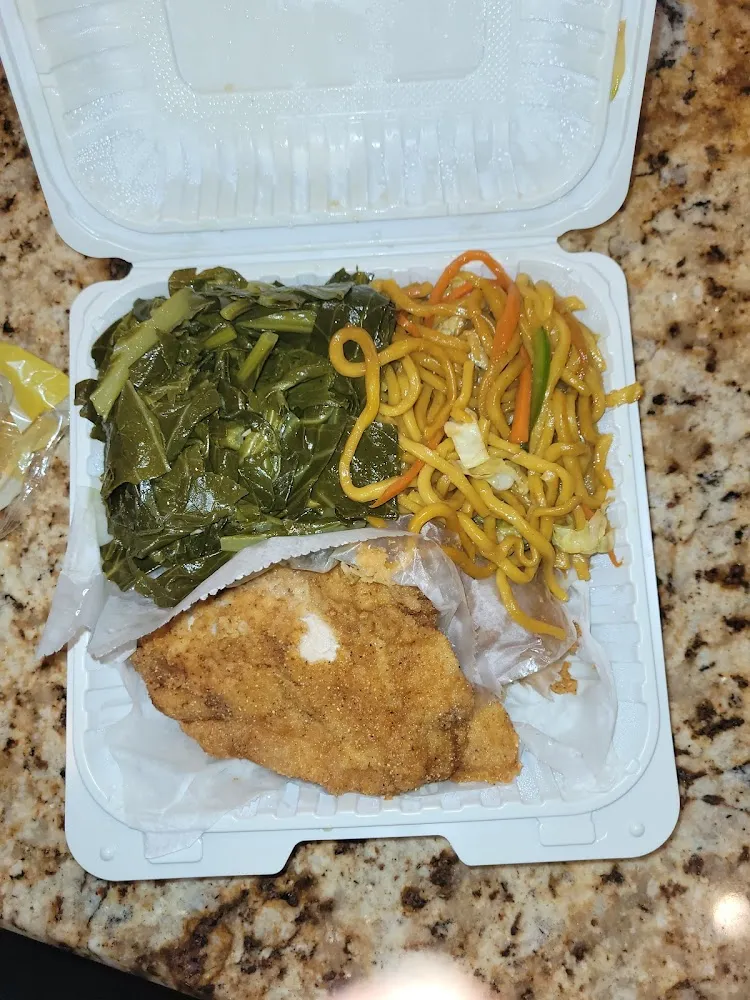 Pork Chops Noodles and Collard Greens